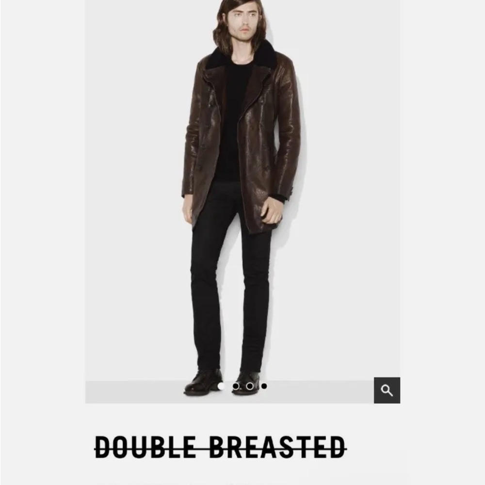 $2998 John Varvatos Double-Breasted Leather Coat Jacket Size 50